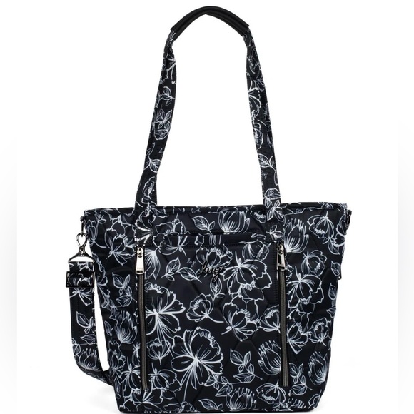 Lug Rally Tote Bag in Outline Floral Black with Micro Houndstooth Lining - Picture 1 of 9